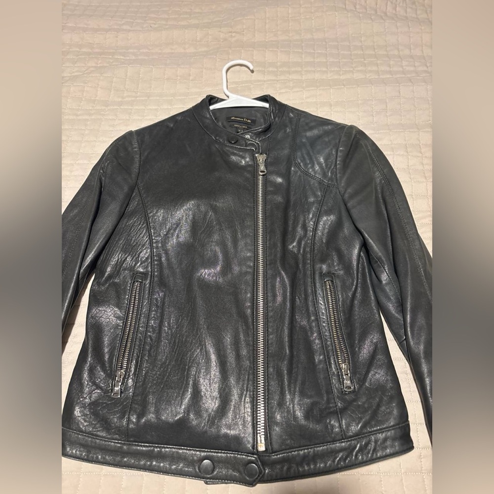 Massimo Dutti Charcoal Leather Jacket